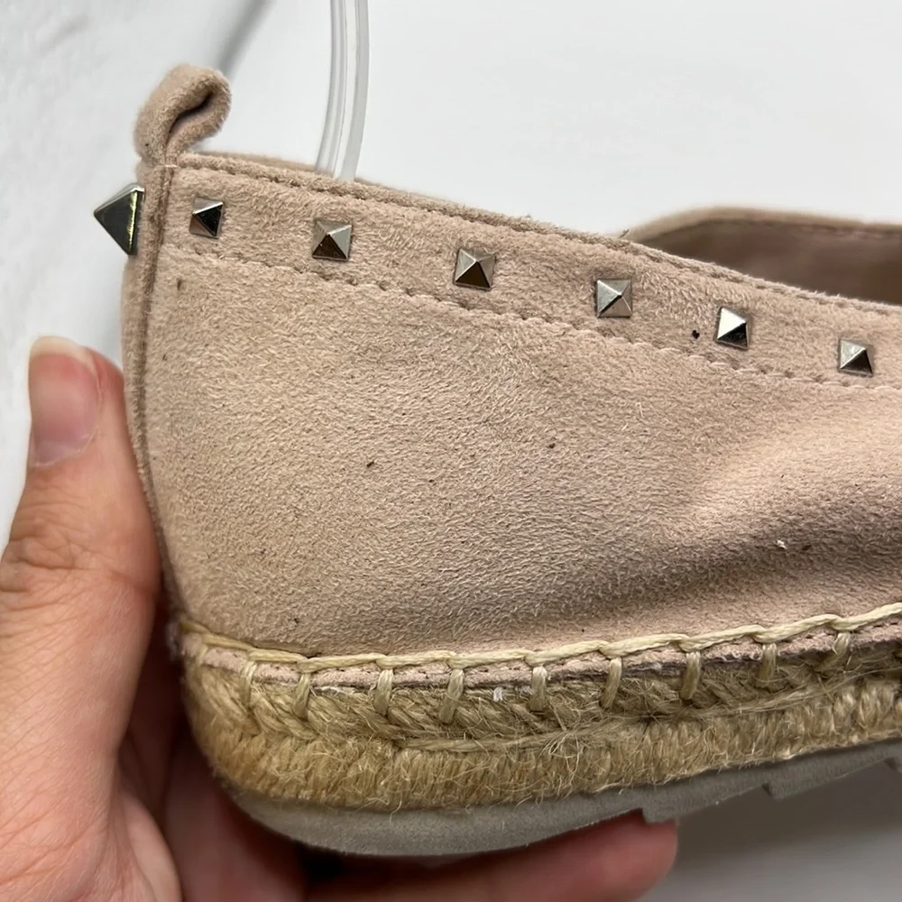 Marc Fisher Chequer Slip On Shoes Flats Espadrille Pink Tan Studded Womens 7 M
